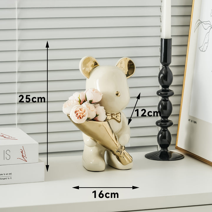 Decoratieve Berenfiguur met Bloemenboeket voor Thuis