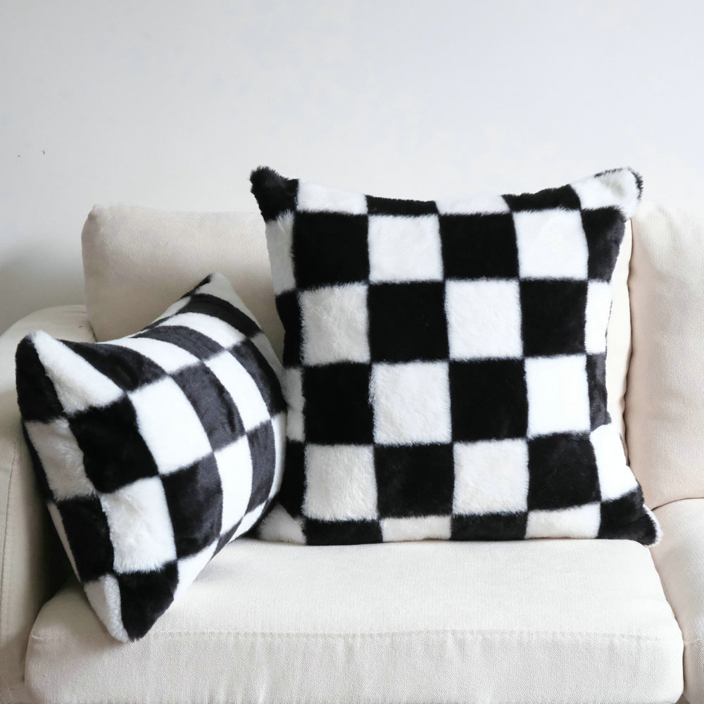 Geruite Faux Fur Accent Kussen voor Thuis