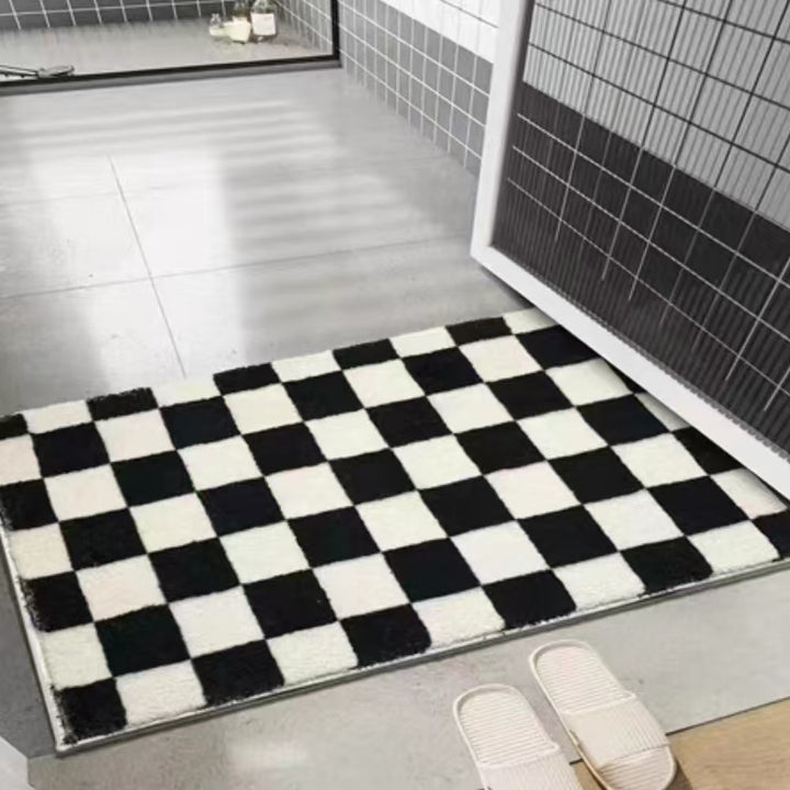 Gekleed met een schaakbordpatroon badmat