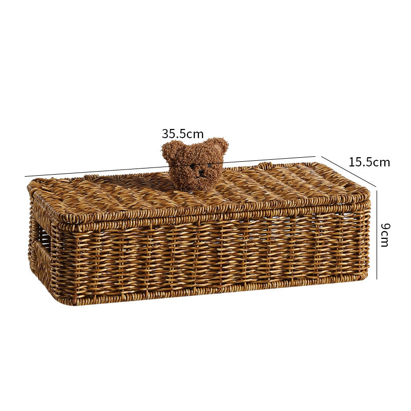 Decoratieve Gevlochten Opbergdoos Met Schattig Beren Deksel