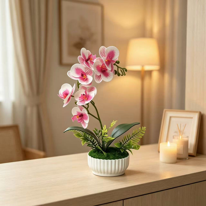 Elegante Faux Orchidee Arrangement voor Binnen Decor Weergave