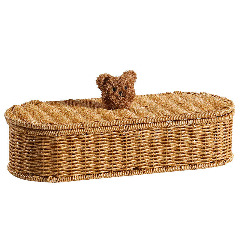 Decoratieve Gevlochten Opbergdoos Met Schattig Beren Deksel