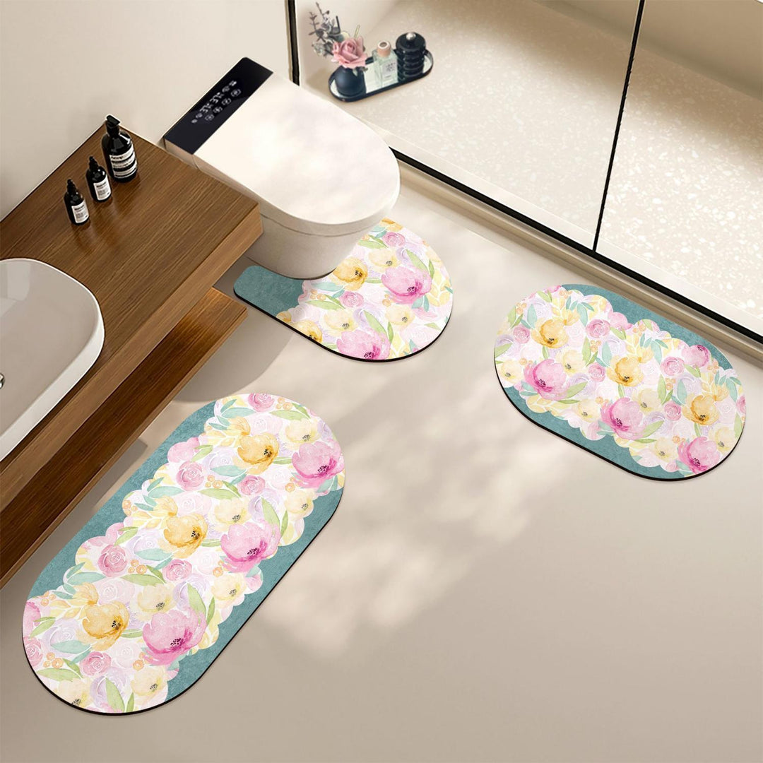 Decoratieve Bloemige Badmat Set