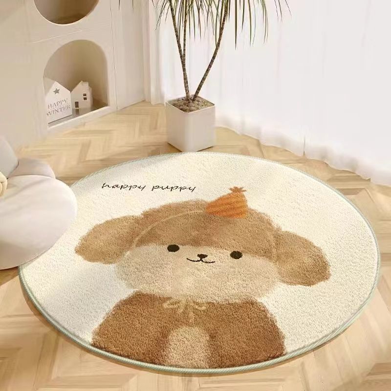 Pluche Dierenthema Ronde Vloerkleed