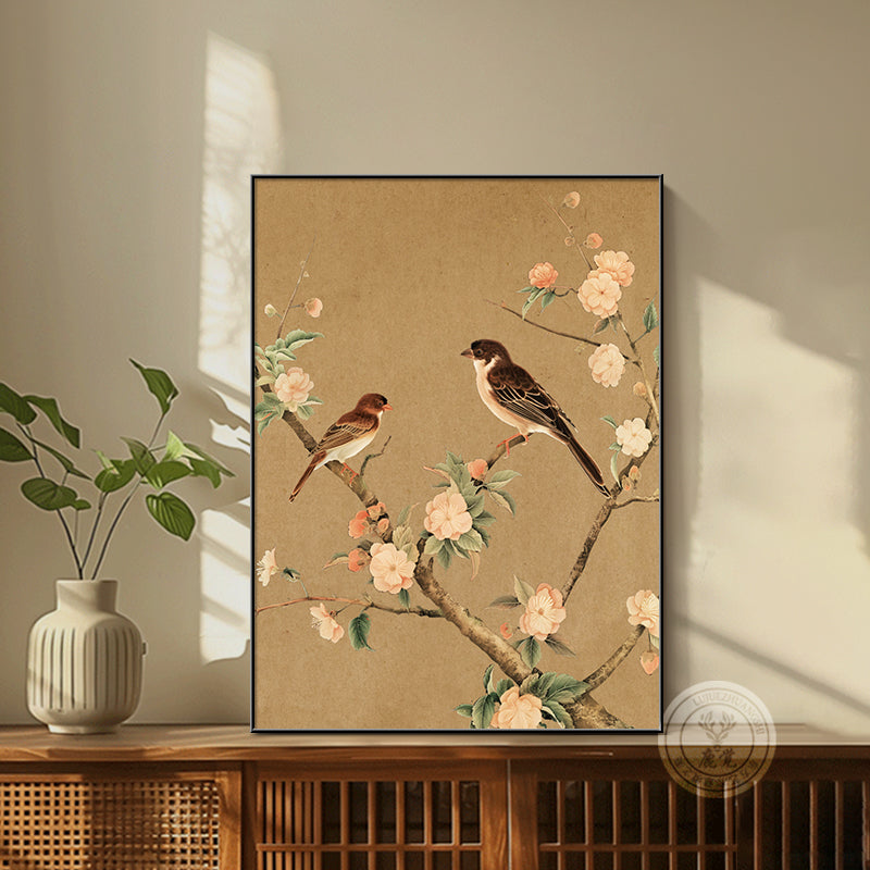 Bloemige Vogelprint Muurkunst