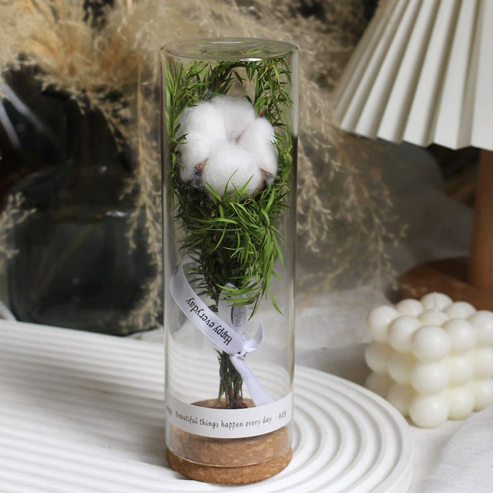 Geconserveerde Bloemdisplay in Elegante Glazen Cilinder