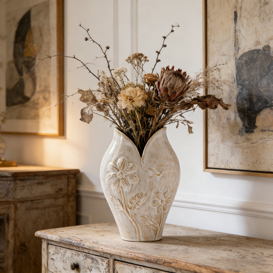 Handgemaakte Textuur Aardewerk Bloem Relief Bud Vaasje