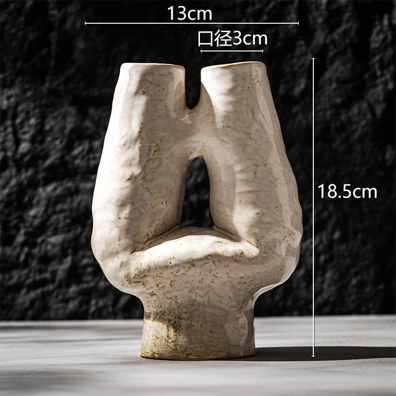 Handgemaakt Abstract Dubbelhals Keramisch Sculpturaal Tafelvaas