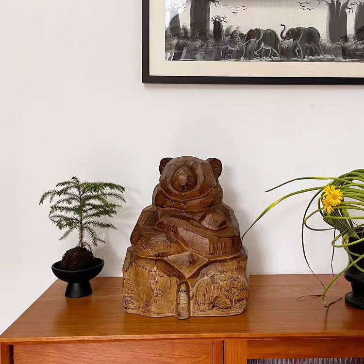 Handgemaakte Houten Berenbeeldhouwwerk