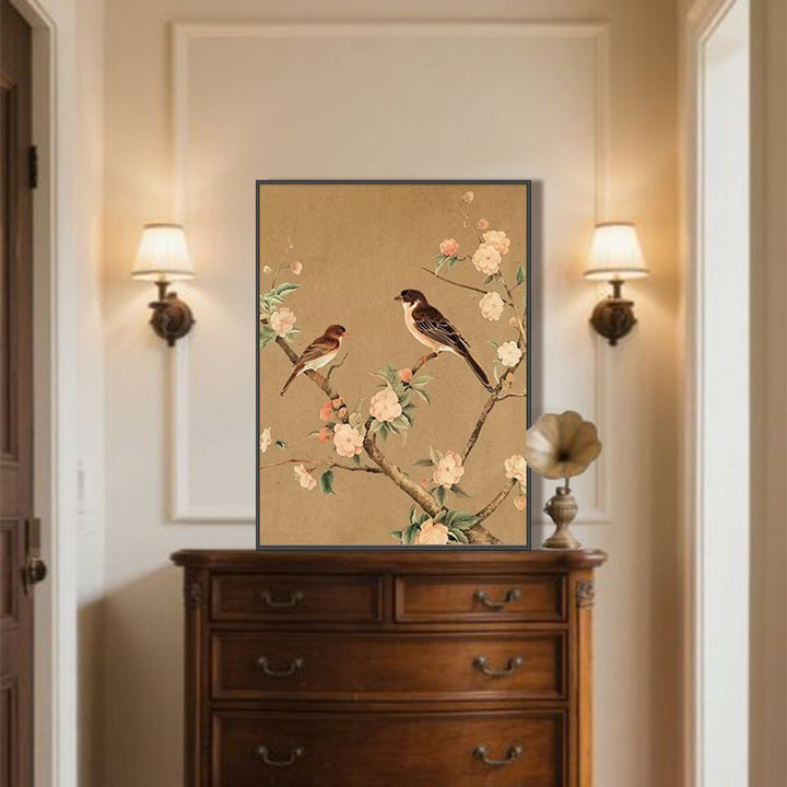 Bloemige Vogelprint Muurkunst
