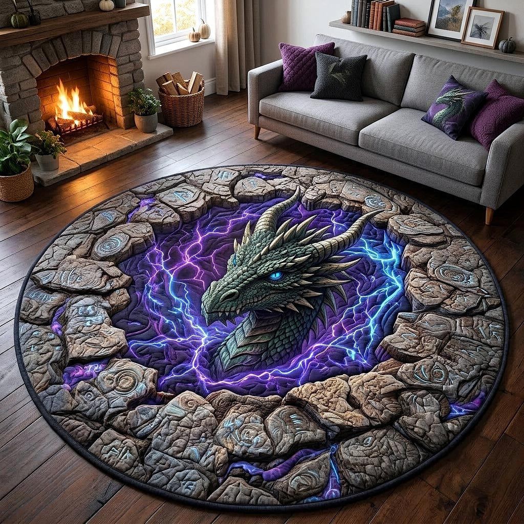 3D Draak Themaprojectie Rond Tapijt