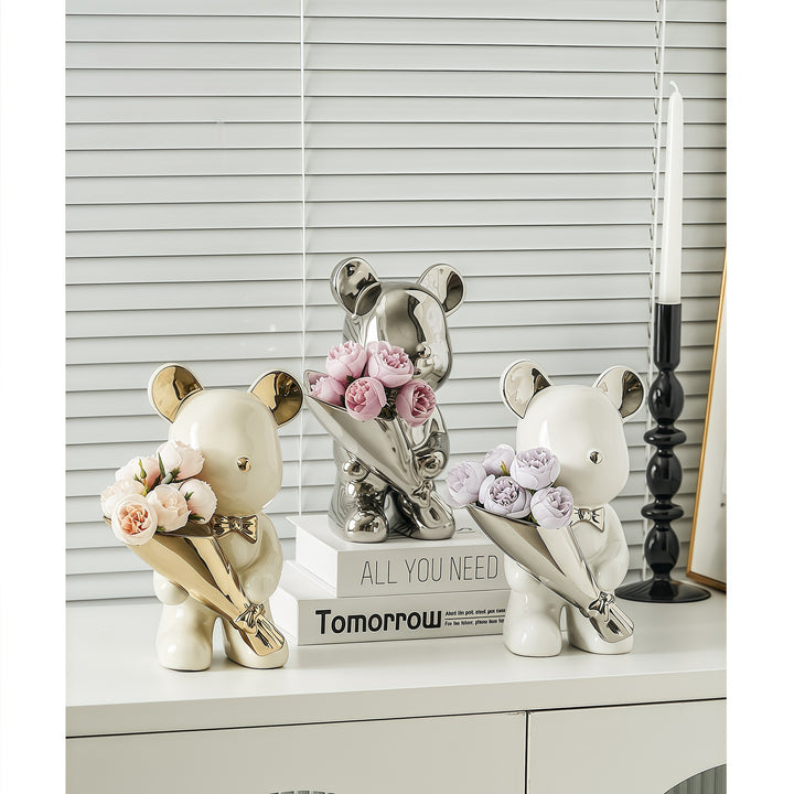 Decoratieve Berenfiguur met Bloemenboeket voor Thuis
