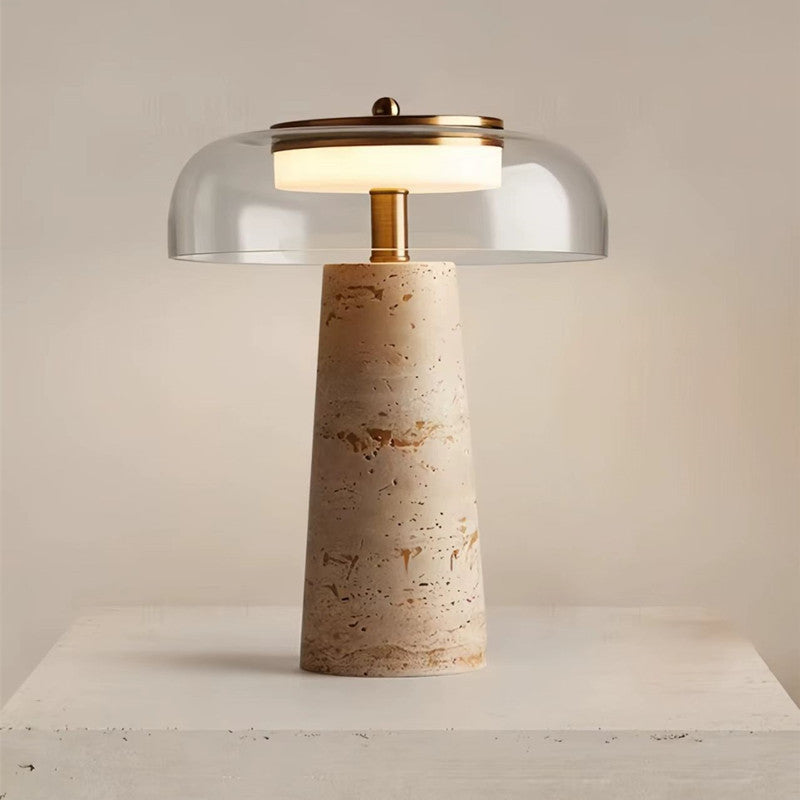 Moderne Sculpturale Tafellamp met Elegante Glazen Top