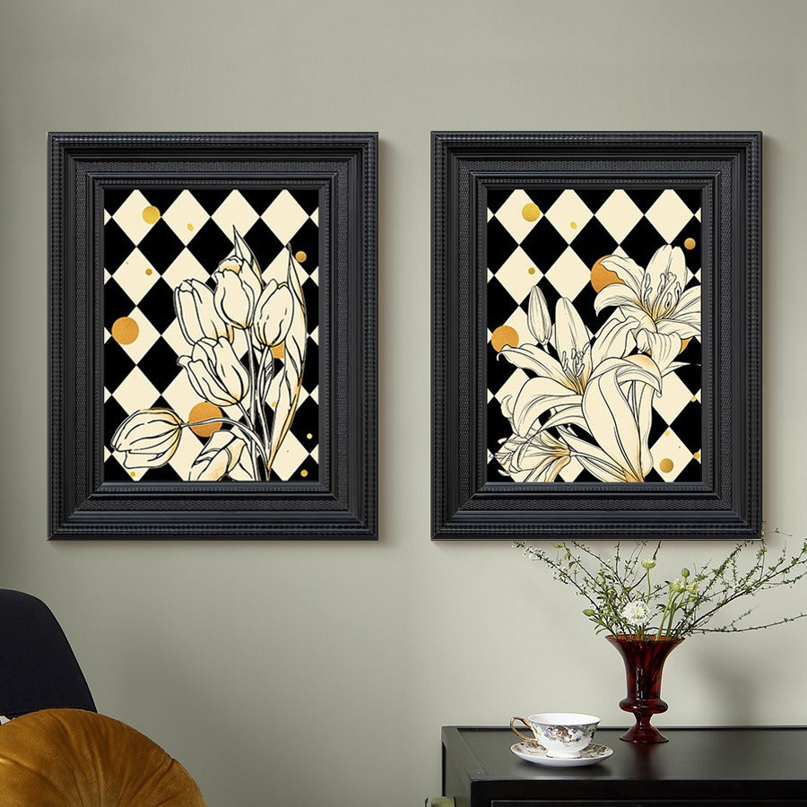 Gekaderde Bloem Motief Geometrische Kunstwerk