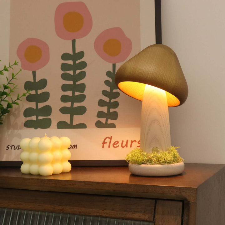 Verdrehte Paddenstoel Nacht Warm Licht Aanraak Slaapkamer Hoofdbord Nachtlampje Beukenhout LED USB Decoratieve Sfeerlampen Woondecoratie