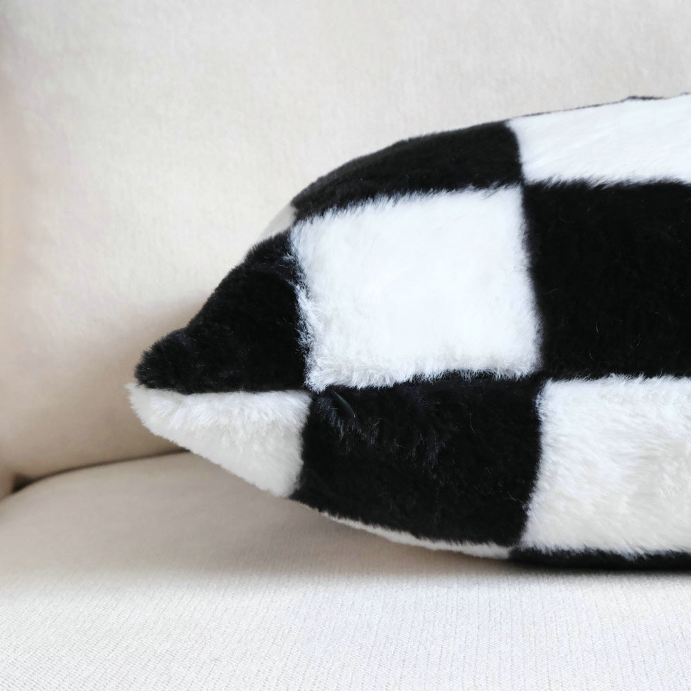 Geruite Faux Fur Accent Kussen voor Thuis