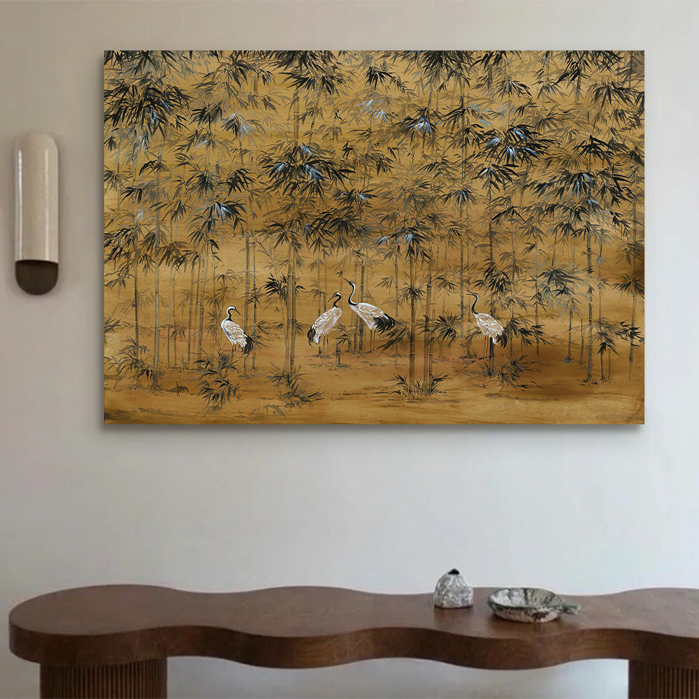 Gekaderde Bamboe en Kraanvogel Wandkunst