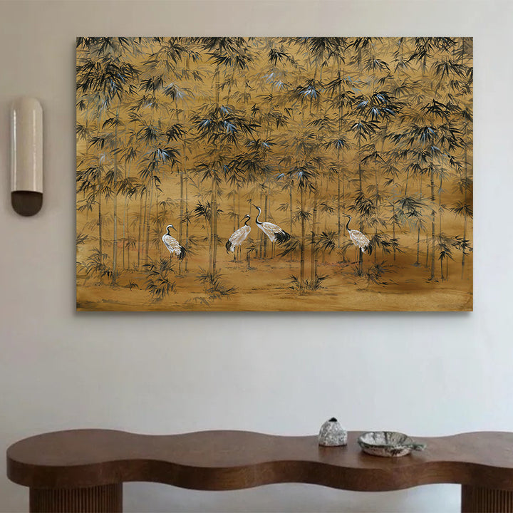 Gekaderde Bamboe en Kraanvogel Wandkunst