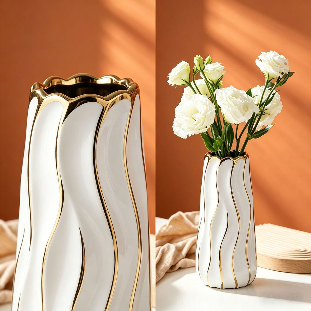 Elegante Golfpatroon Decoratieve Keramieken Vaasje