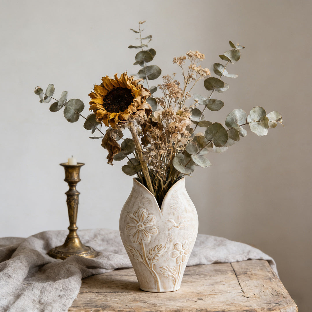 Handgemaakte Textuur Aardewerk Bloem Relief Bud Vaasje