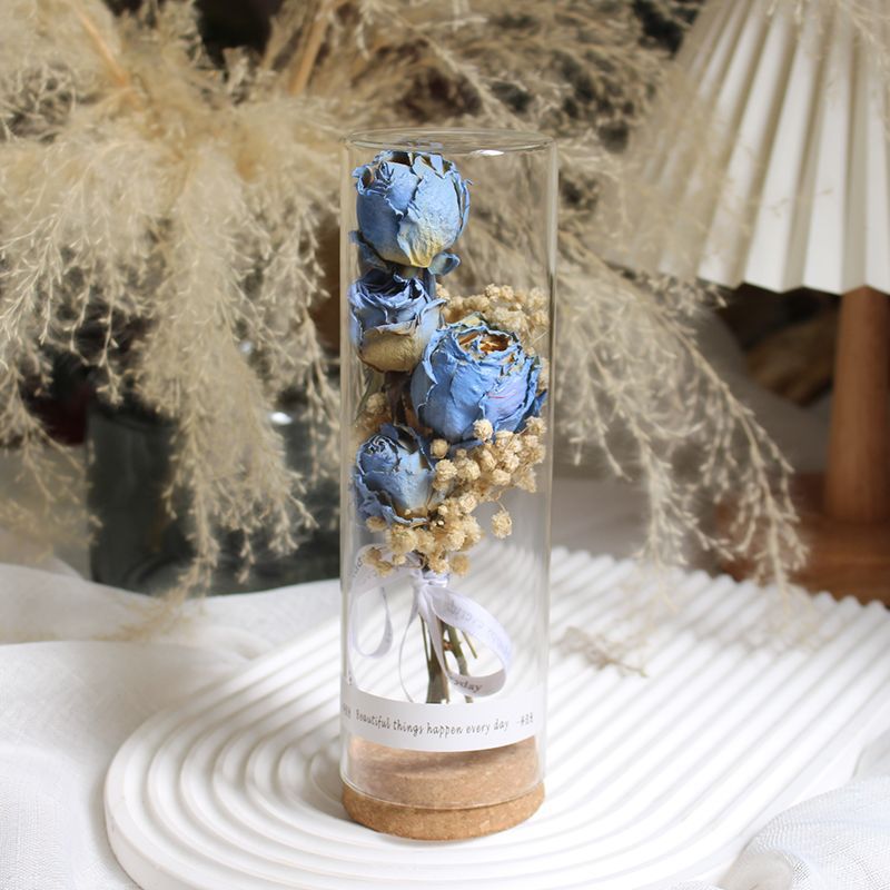 Geconserveerde Bloemdisplay in Elegante Glazen Cilinder