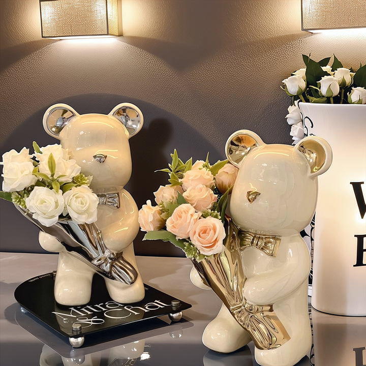 Decoratieve Berenfiguur met Bloemenboeket voor Thuis