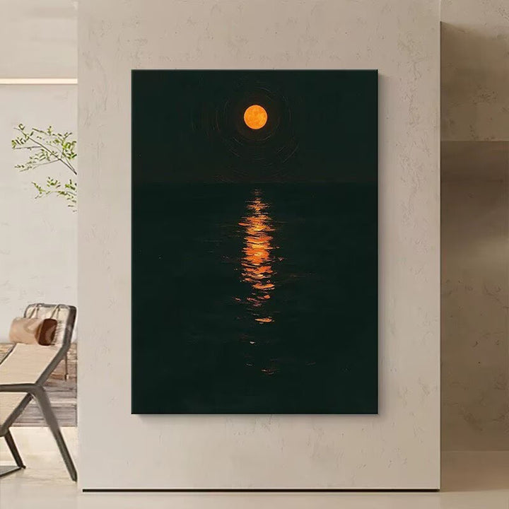 Gekaderde Maanverlichte Waterreflectie Kunst