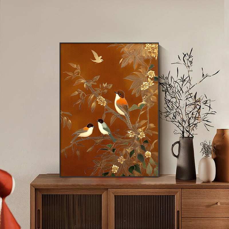 Bloemige Vogelprint Muurkunst