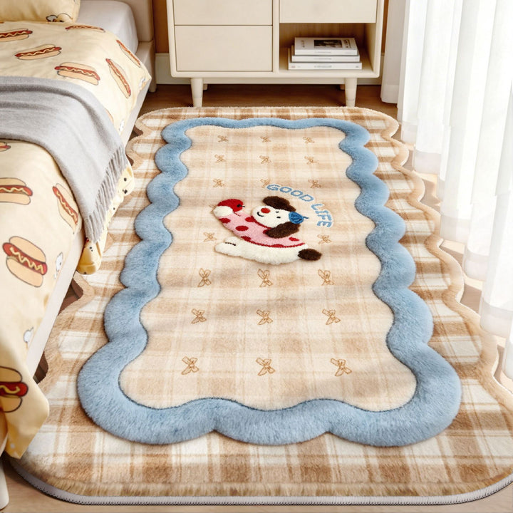 Pluche Speelse Bunny en Paddenstoel Vloerkleed