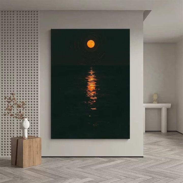 Gekaderde Maanverlichte Waterreflectie Kunst