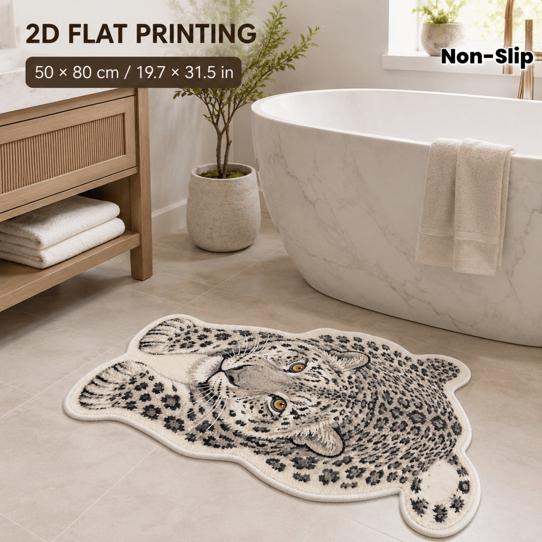 Antislip lederen look badmat met luipaardprint