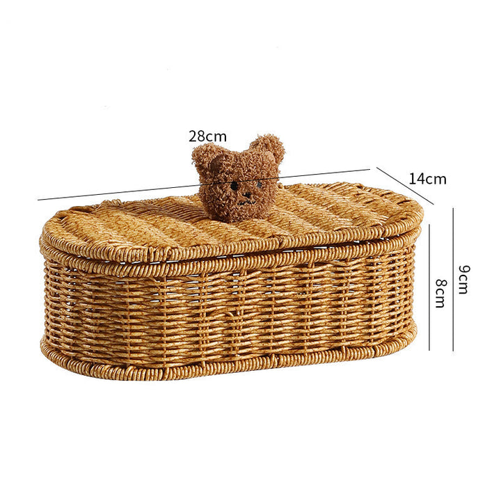 Decoratieve Gevlochten Opbergdoos Met Schattig Beren Deksel