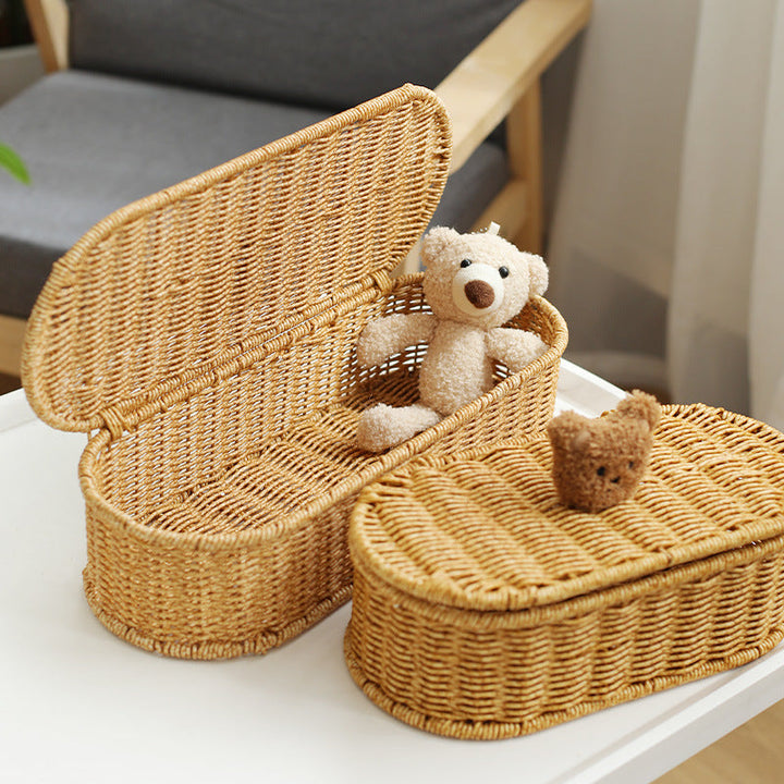 Decoratieve Gevlochten Opbergdoos Met Schattig Beren Deksel
