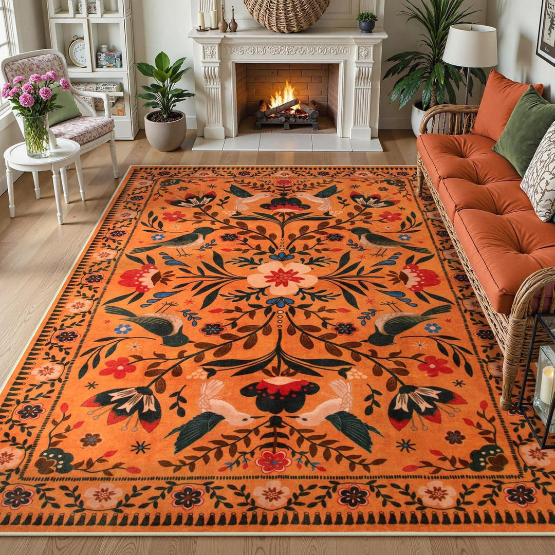 Florale Geborduurde Vloerkleed