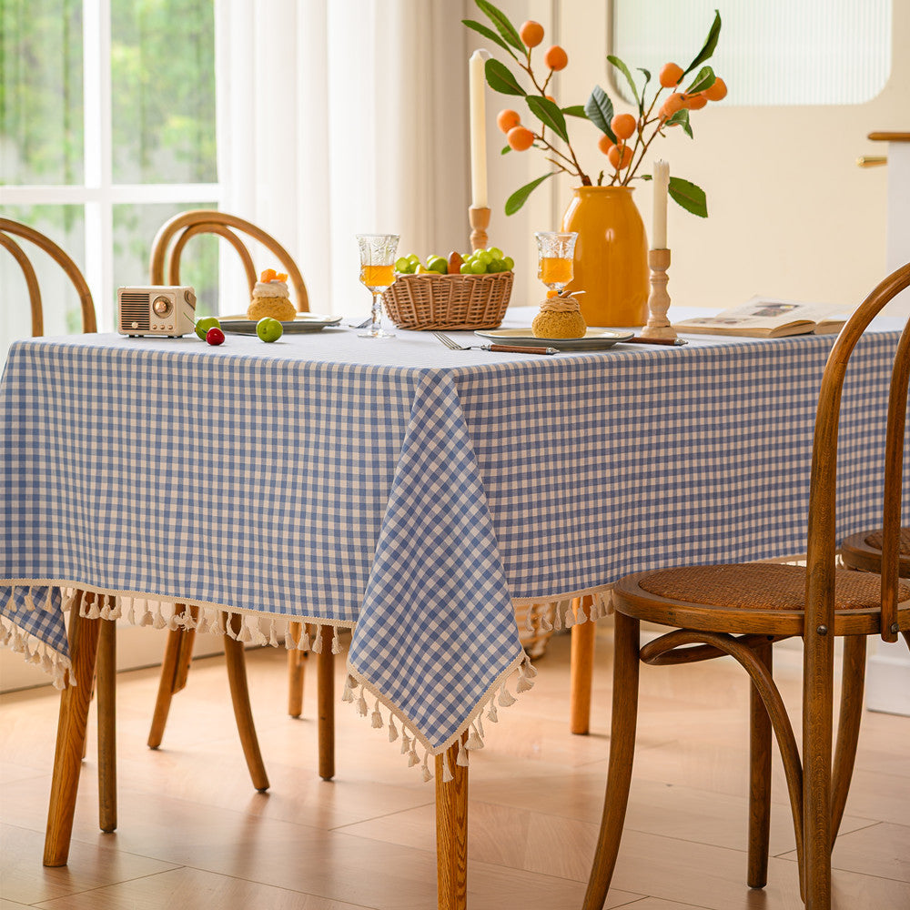 Gingham Patroon Tafelkleed met Kwastjesrand
