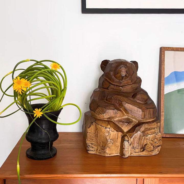 Handgemaakte Houten Berenbeeldhouwwerk
