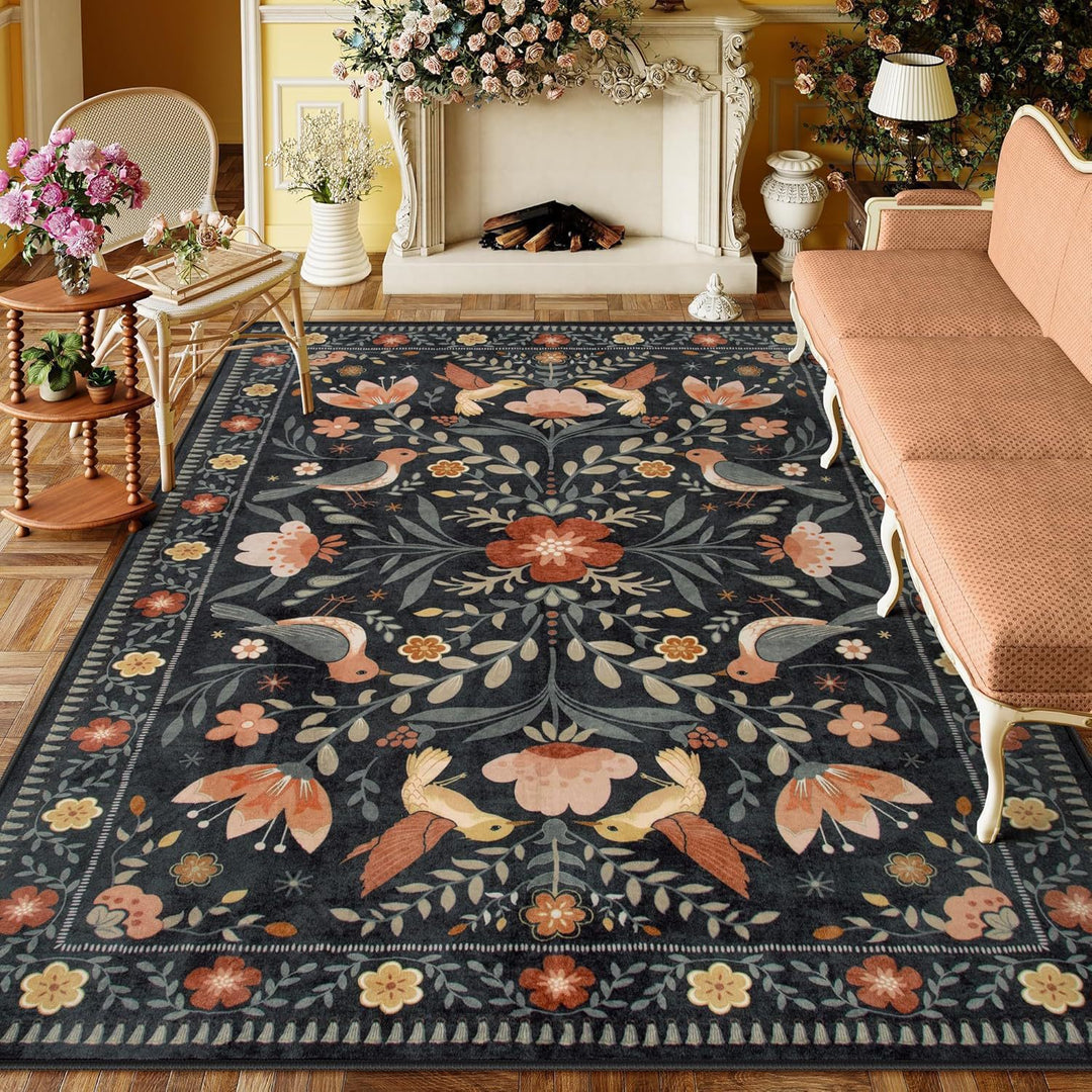 Florale Geborduurde Vloerkleed
