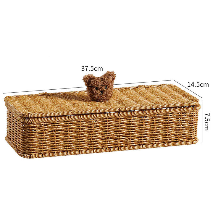 Decoratieve Gevlochten Opbergdoos Met Schattig Beren Deksel
