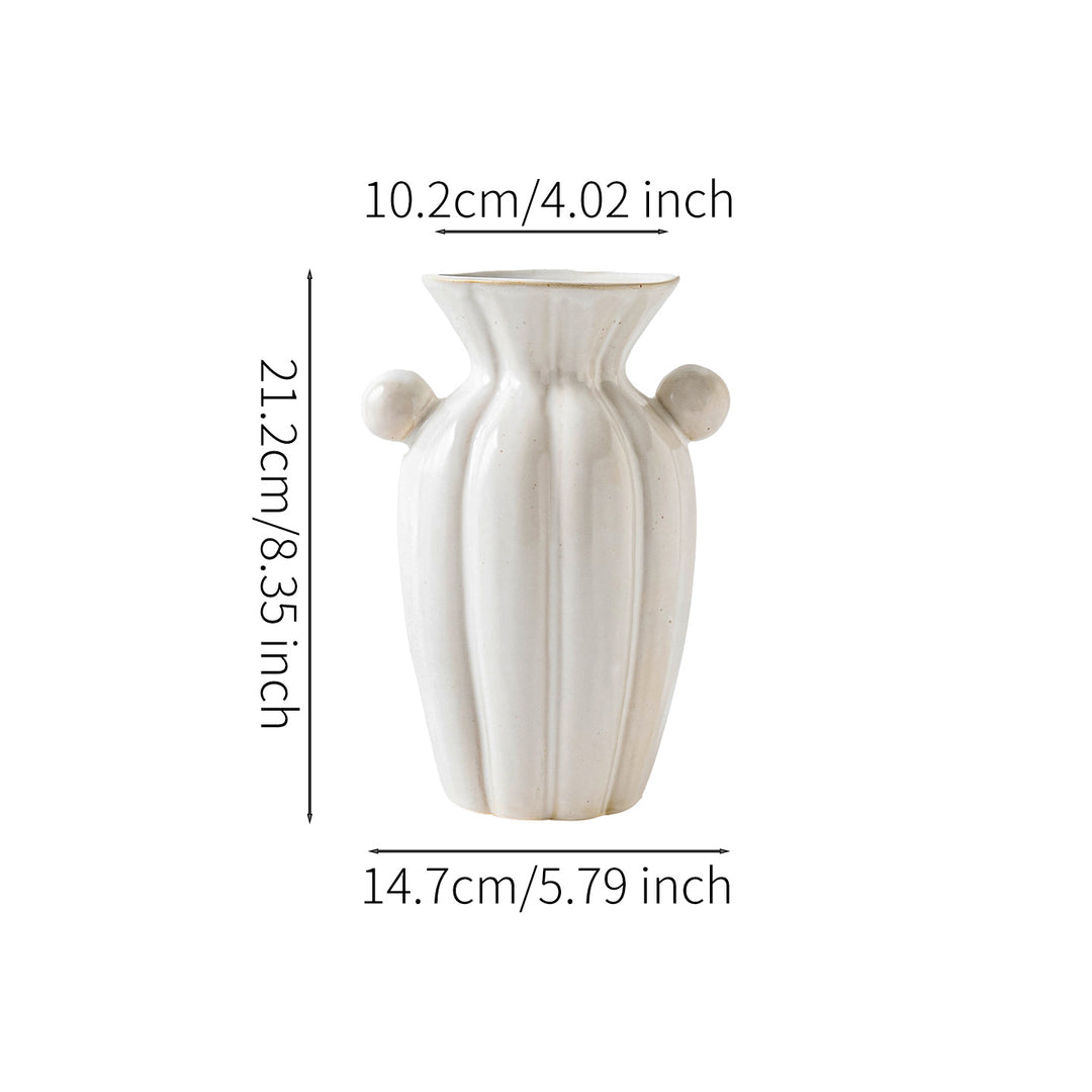 Handge-crafted gefloteerde keramische decoratieve vaas met gesculpteerde zijhandvatten