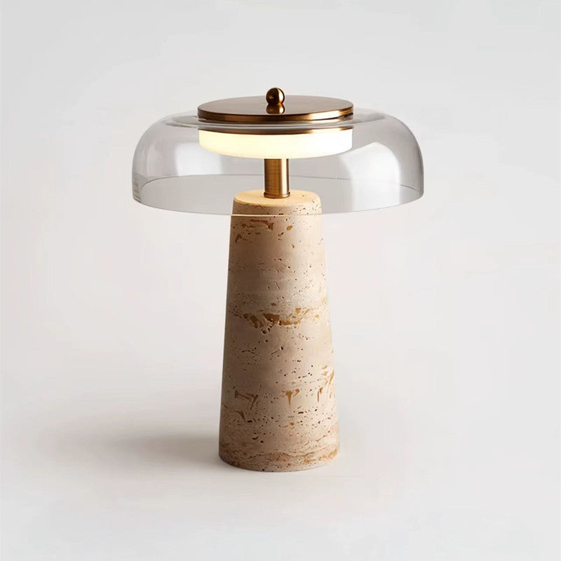 Moderne Sculpturale Tafellamp met Elegante Glazen Top