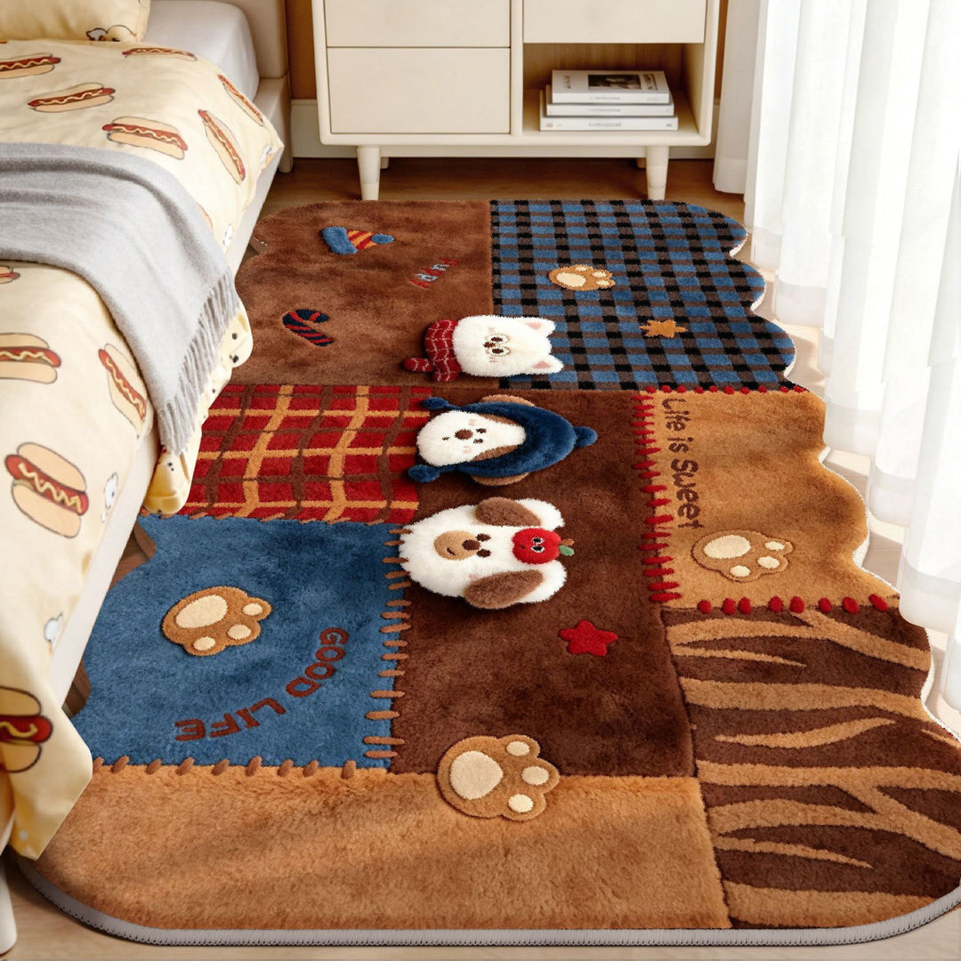 Pluche Speelse Bunny en Paddenstoel Vloerkleed
