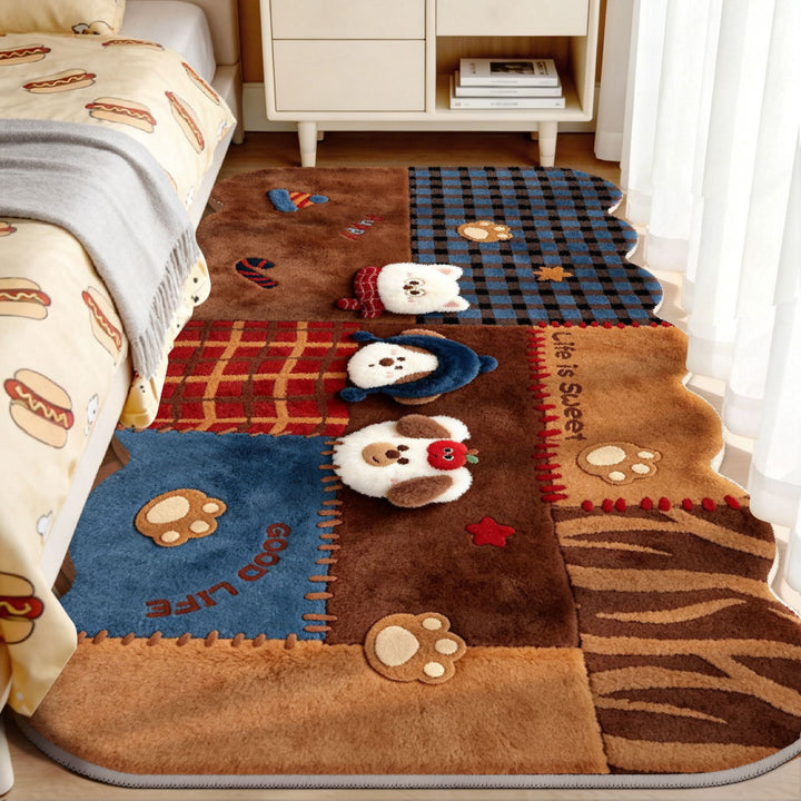 Pluche Speelse Bunny en Paddenstoel Vloerkleed