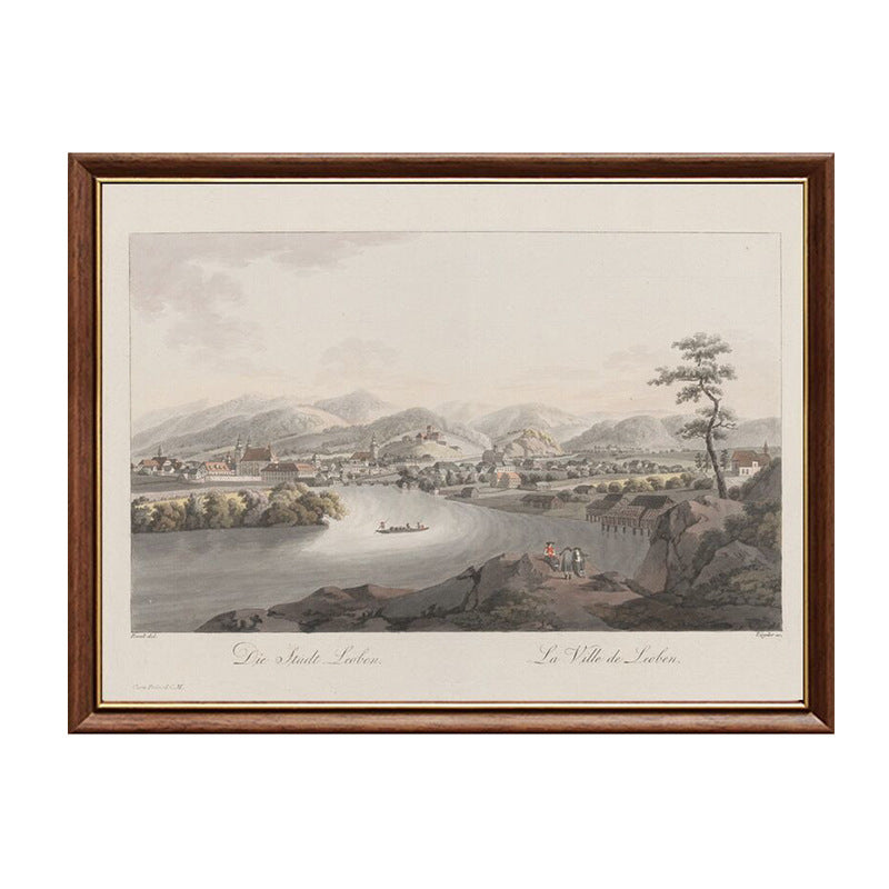 Vintage Landschap Ingeregeld Afdruk