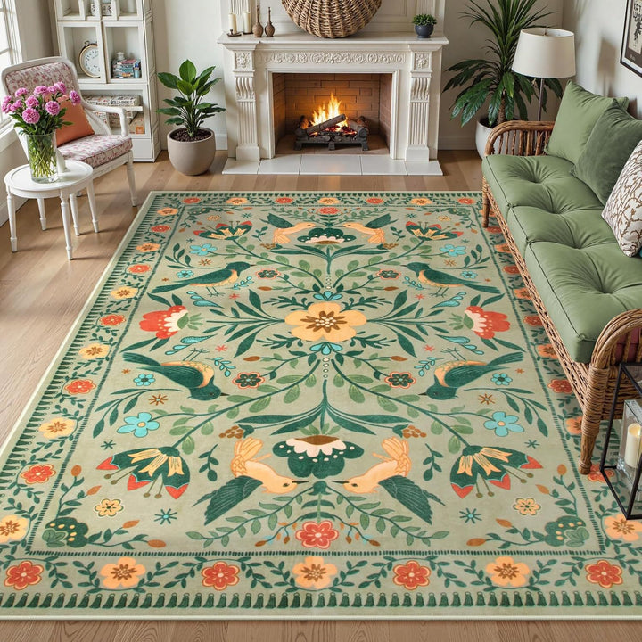 Florale Geborduurde Vloerkleed