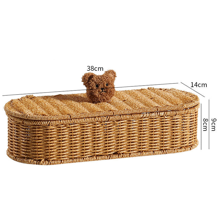Decoratieve Gevlochten Opbergdoos Met Schattig Beren Deksel
