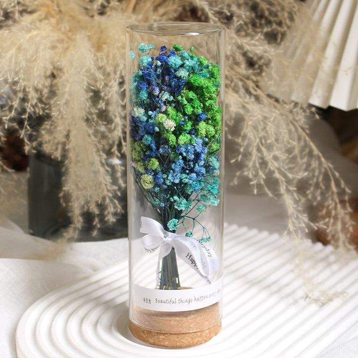 Geconserveerde Bloemdisplay in Elegante Glazen Cilinder