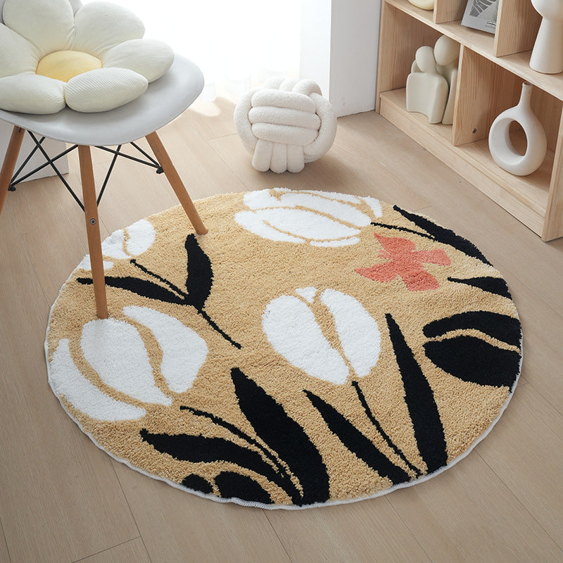 Bloemenontwerp Pluche Ronde Tapijt