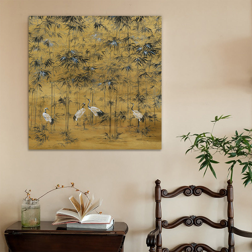 Gekaderde Bamboe en Kraanvogel Wandkunst