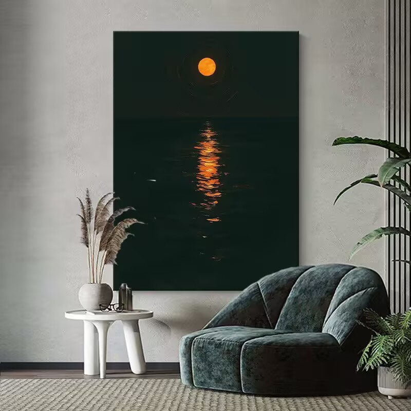 Gekaderde Maanverlichte Waterreflectie Kunst