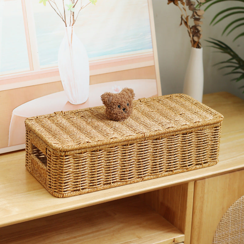 Decoratieve Gevlochten Opbergdoos Met Schattig Beren Deksel